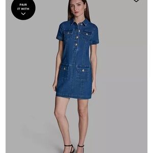 BCBG Women's Collared Neck Denim Shirt Dress